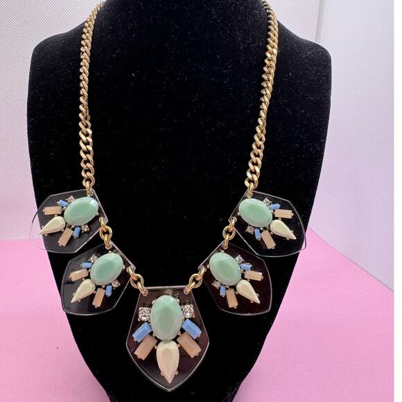 J. Crew VTG Geometric Clear Lucite Multicolor Gemstones Statement Necklace - Picture 1 of 5